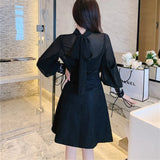 Runway Women's Elegant Two Pieces Set Sexy Long Puff Sleeve Bow Shirt Tops +Vintage Embroidered Flowers Skirt