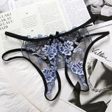 Transparent Embroidery Floral Lingerie G-String Fashion See Through Open Lace Thong Double Strap Hot Girl Underwear