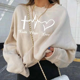 Yskkt Women's Pullover Sweatshirt Heart Printed Long Sleeve One Shoulder Tops Autumn Winter Sweat Shirts Woman Casual
