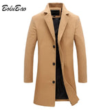 Autumn Winter Men Wool Blends Jacket Medium-Length Slim Single-Breasted Men Casual Trench Coat Solid Color Coat
