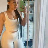 Sisterlinda Ribbed Knitted Fitness Tracksuit Women Two Piece Set Sexy Skinny Elastici Y2K Camis Tank Top+Pants Sporty