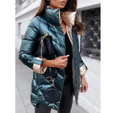 Winter Jacket Women Solid Color Casuald Outerwear Women's Casual Loose Parkas Coat Cotton Padded Quilted Stand Collar