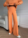 Women Turtleneck Knitted Sweater Set Casual Solid Sweater High Waist Wide Leg Pant Suit 2022 Autumn Fashion Lady Knitwear