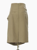 High Waist Khaki Irregular Pleated Long Color-block Half-body Skirt Women Fashion Tide New Spring Autumn 2023