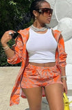 Casual Print Long Jacket and Matching Shorts