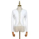 Hollow Out T-shirts For Female V Neck Long Sleeve High Waist Slimming Solid Color Women's Casual T-shirt