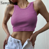 Knitted Skinny Mini T Shirt Tops Sleeveless Ribber Casual O Neck Club Summer 2021 Vest Crop Tops Fashion Y2K Tank