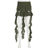 Women's Y2K Summer Chic Ruffled Mini Skirt with Long Ribbon Straps Low Waist Bowknot Aesthetic Short Pleated Skirts-Outfit