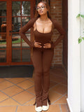 Toloer Women's Fall New Solid Color Simple Long Sleeve Shawl Jumpsuit Fashion Slim