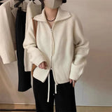Collar Pit Strip Double-Head Zipper Knitted Cardigan Tide Autumn And Winter New Style Soft Waxy Cover Meat Shows Thin Hair-Outfit
