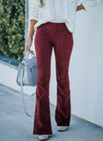 Color High Waist Slim-fit Flared Corduroy Elastic
