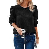 Hoodies Women Autumn Sweet Puff Sleeve Tees Flare Long Sleeve Sweatershirt Tops Elegant Folds Outfits Y2k Tops-Outfit