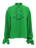 Ruffle Blouse Women Elegant Sheers Chiffon Shirts Female Chic Lantern Sleeve Frill Top 2022 Spring Cascading Ruffle