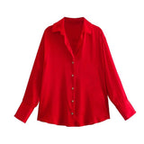 Women's Multi-Color Silk-Sense Silk-Sense Long-Sleeved Shirt Top Women