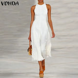 Party Jumpsuits 2021 VONDA Female Wide Leg Pants Casual Sleeveless Calf-Length Pants Zipper Rompers Femme