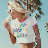Toloer Summer Women's Ins Slim Letter Print Round Collar Short T-Shirt