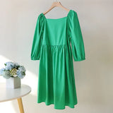 New 100% Cotton Women's Summer Rose Red Dress Elegant Casual Ruffle Dresses Short Sleeve A-line Mini Green Dress for