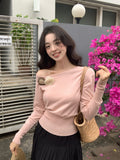 Xixi 2025 Spring New Ins Temperament Shoulder Wool Bottom Shirt Long-Sleeved Knitwear Women's Top