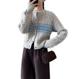 Retro Short Twist Cardigan Women's 2024 Autumn And Winter New Matching Color High Waist Fashionable Small Coat-Outfit