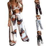 Summer New Women's Printed Sexy Breasts Loose Broad Leg Pants Two
