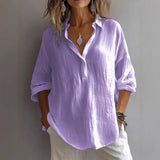 And Summer 2025 New Solid Color Casual Loose Button V-Neck Shirt Shirt