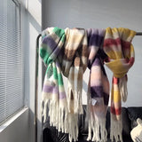 Winter Color Block Thickened Scarf Shawl Female Korean Style Versatile Four Color Gradient Tie Dye