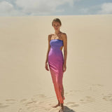 Womens High Street Casual Cutout Tube Tops Dress Fashion Gradient/Solid Color Off-shoulder Skinny Slit Long Sundress-Outfit