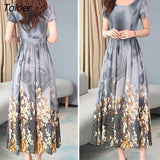 Women Formal Dress Floral Print Large Hem Summer Crew Necks Long Dress for Banquet Wedding Party Dress Women's