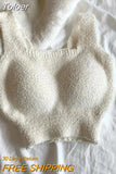 Winter Sexy Women Cashmere Warm Camis With Bra Pad Knitting Thick Tank Tops Sweet Tops For Women Plush