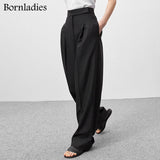Autumn Black Ladies Office Trousers Women High Waist Pants Pockets Female Summer Pleated Wide Leg Pants Solid
