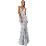 Lace Dress Women Deep V Neck Sexy Backless Split Luxury Sequined Dresses Floor Length Elegant Party Maxi Dress