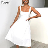 Casual Solid Dress Women Midi Long Summer Sexy Backless Slip Dresses Ruched Fashion Elegant Party Clothes Leisure