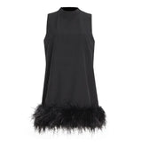 Solid Elegant Dresses For Women Casual Summer Sleeveless Patchwork Feather Hem Women's 2022 Mini Dress Fashion