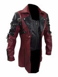 Coat Men Faux Leather PU Trench Jacket Medieval Goth Spring Fall Top Streetwear Vintage Gothic Moto Biker Outwear Abrigos-Outfit