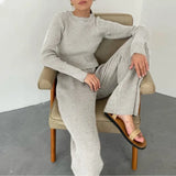 Summer Knitted Sweat Suits Women Matching Sets Long Sleeve Hoodie+wide-legged Pants Loungewear Sweater Set Two Piece