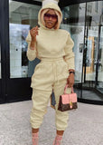 Winter Crop Top and Pants Hooded Sweatsuit with