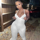 Streetwear White Jumpsuit Rompers Womens Sleeveless Jumpsuits Black Blue One Piece Outfits Backless Bodycon Jumpsuit