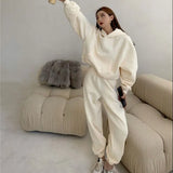 2022 Spring Women Hoodies Sweatshirt Tracksuit Fleece Cotton 2 Pieces Sets Female Pants