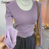 Sleeve T-shirts Women Simple O-neck Slim Thick Korean Style Ins Fashion All-match Females Casual Tops Autumn Winter
