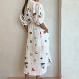 Women's New Printed Collar Long Collection Belt With Shirt Dress
