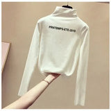 Sweaters Turtleneck 2020 Autumn Winter Tops Sweater Lady Black White Thin Pullover Jumper Knitted Sweater Pull Femme