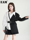 Women Black Belted Irregular Half Blazer New Lapel Long Sleeve Loose Fit Jacket Fashion Tide Spring Autumn 2023