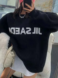 Crew Neck Printing Pull Autumn Korean Temperament Knitting Tops Vintage Lazy Style Sweater Casacos De Inverno