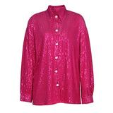 2022 Sexy Sequins Women Blouse Tops Green Y2K Long Sleeve V Neck Blouses Button Up Elegant Shirts Party
