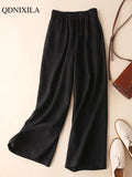 Summer Cotton Linen Women's Wide Leg Pants High Waist Solid Woman Capris Pants Saggy Casual Loose Oversize Flared