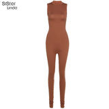 Sisterlinda Sleeveless Skinny Summer Rompers Womens Jumpsuit O-Neck Invisible Zipper Sexy Playsuits Ladies Sport Casual