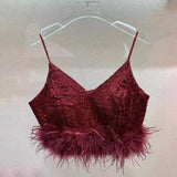 Solid Patchwork Feathers Camis For Women V Neck Sleeveless Minimalist Tank Tops Female Summer Clothing Style