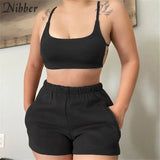 Casual Solid Sportswear 2 Two Piece Sets Women Crop Top And skinny Elastic Force Shorts 2021 Summer Athleisure