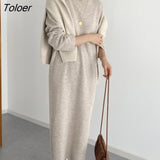 Turtleneck Sweater Dress Women 2023 Winter Oversized Vintage Elegant Woolen Dresses Women Clothing Autumn Chic
