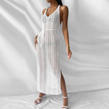 Hollow Fishnet Mesh Maxi Dresses Women 2022 Party See Through Bodycon Backless Long Dresses Summer Beach Holiday